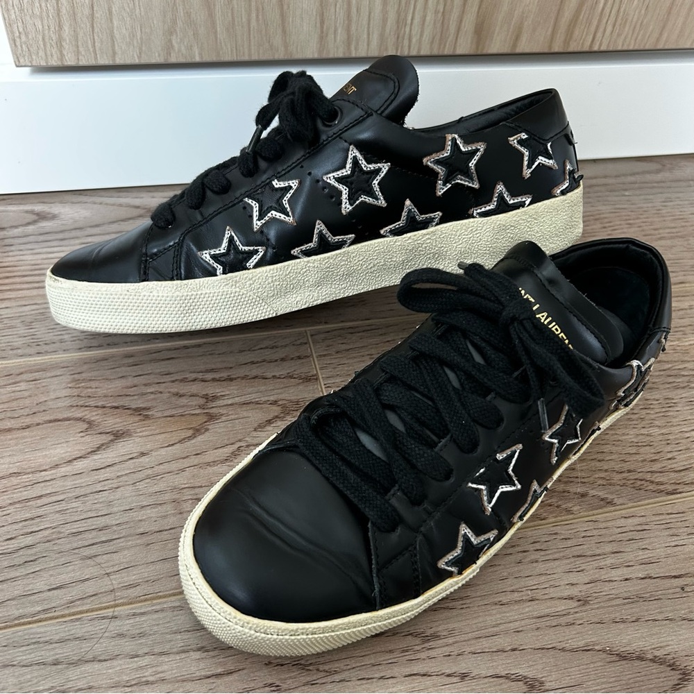 Saint Laurent YSL Star Court Classic Low Top Sneaker | Black & Platinum Euro 37